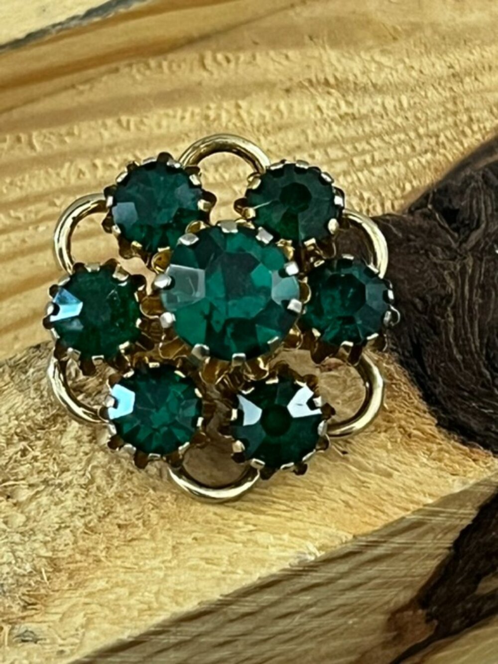 Vintage Coro Brooch Floral Green Stone Gold Tone Setting